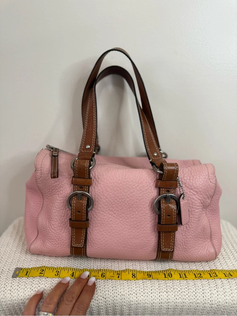 Coach Women's Chelsea Pink Leather Shoulder Bag Brown Strap Accents K0782-F10887